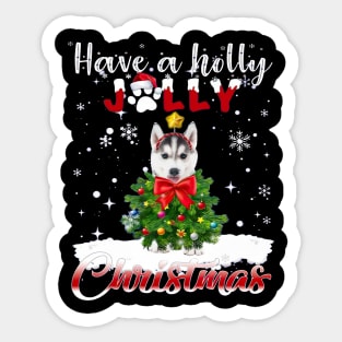 Have A Holly Jolly Christmas Husky Dog Xmas Tree Sticker